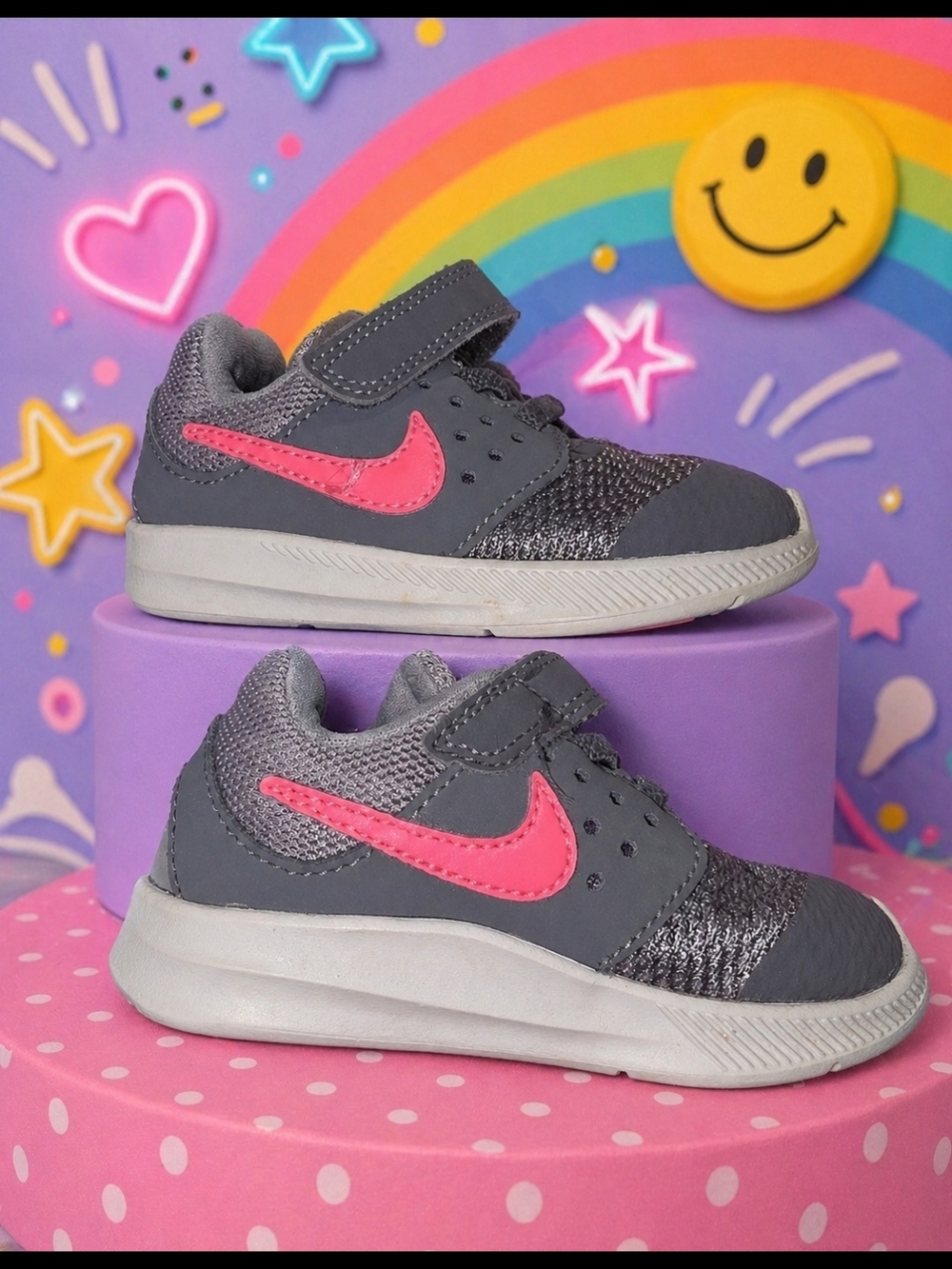 Nike Kids Gray Sneaker with Hot Pink Swoosh
